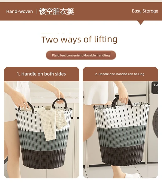 Rattan Çamaşır Sepeti Büyük Boy 42cm - Huş Sarısı (3 Kişilik) - Resim 12