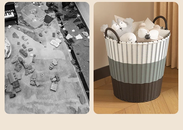 Rattan Çamaşır Sepeti Büyük Boy 42cm - Huş Sarısı (3 Kişilik) - Resim 11