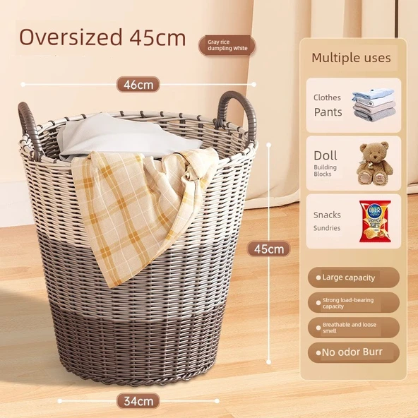 Japon Stili Kirli Çamaşır Sepeti - Büyük Boy 45cm - Gri Kahverengi Beyaz