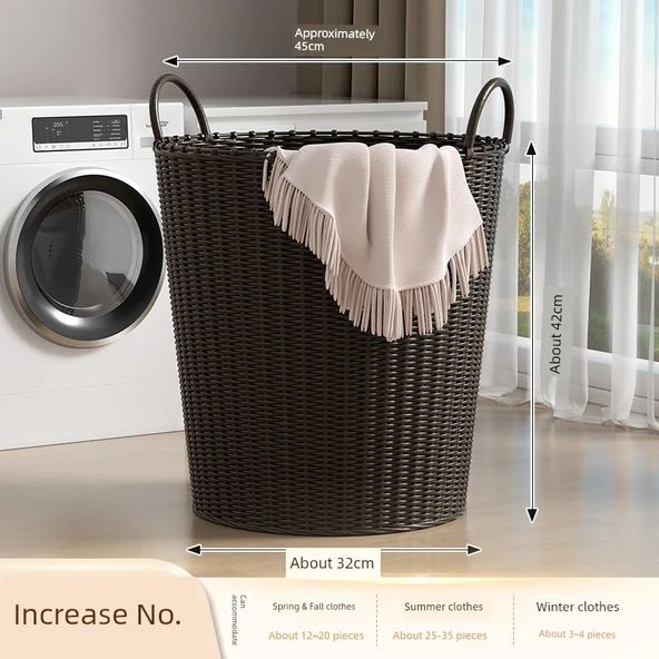 Rattan Desenli Çamaşır Sepeti - Plus Boy 42cm - Siyah