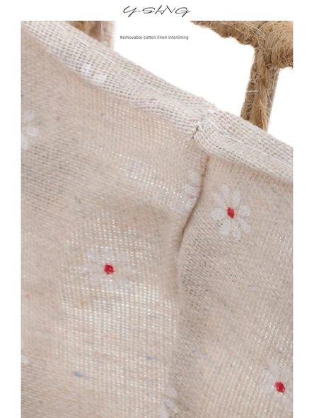 Japon Tarzı Hasır Saklama Sepeti - Küçük Boy Yuvarlak Haki - Resim 3