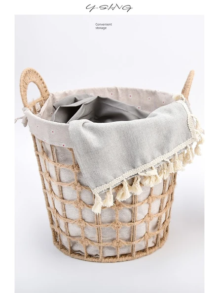 Japon Tarzı Hasır Saklama Sepeti - Küçük Boy Yuvarlak Haki - Resim 6