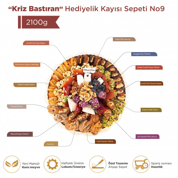 ''Kriz Bastıran'' Kuru Meyve Tabağı Hediyelik Kayısı Sepeti 2,1 Kg No 9 - 2