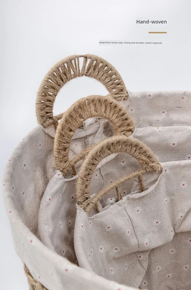 Japon Tarzı Hasır Saklama Sepeti - Küçük Boy Yuvarlak Haki - Resim 9