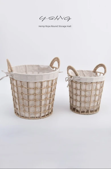 Japon Tarzı Hasır Saklama Sepeti - Küçük Boy Yuvarlak Haki - Resim 7