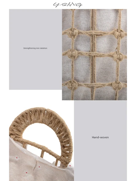 Japon Tarzı Hasır Saklama Sepeti - Küçük Boy Yuvarlak Haki - Resim 5