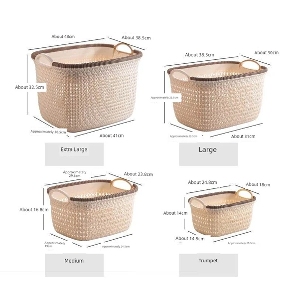 Haki Rattan Desenli Büyük Boy Saklama Sepeti - Orta Boy + Büyük Boy