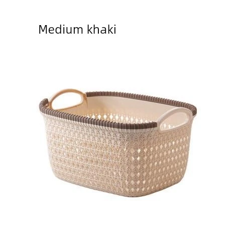 Haki Rattan Desenli Büyük Boy Saklama Sepeti - Orta Boy