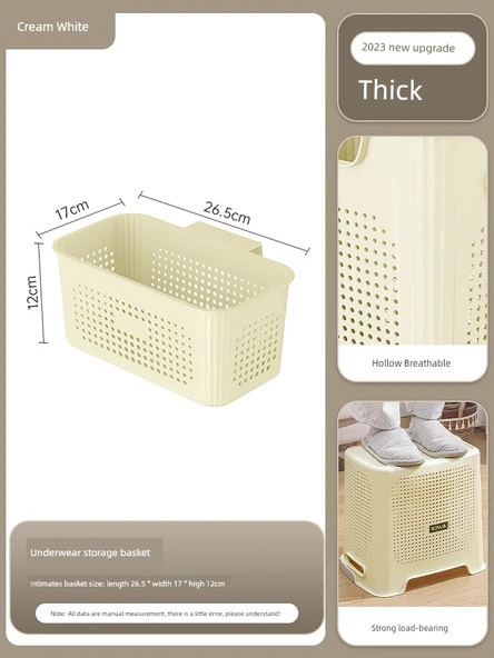 Banyo Bölme Saklama Çamaşır Sepeti - Küçük Boy Krem Beyazı