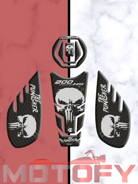 BAJAJ 200 NS TANK PAD SETİ SİYAH GRİ THE PUNİSHER TASARIMLI ürün görseli