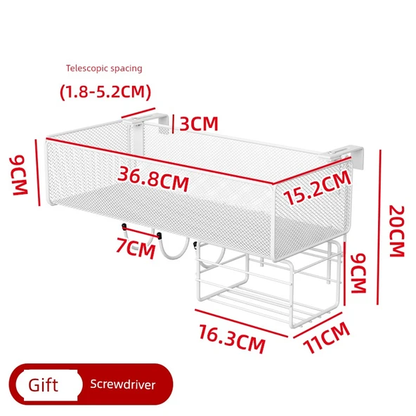 Balkon Asma File Sepet Organizer - Beyaz Uzun Peçetelik Kancalı (Model 1)