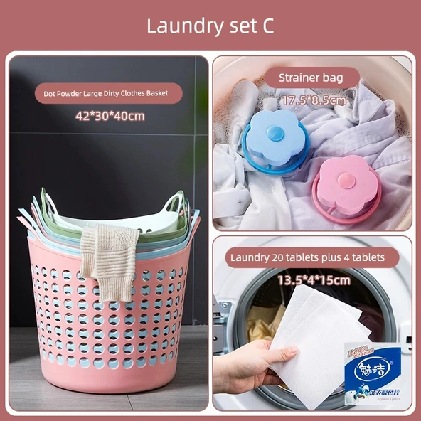 Çok Amaçlı Plastik Çamaşır Sepeti Oyuncak Saklama - Çamaşır Seti C