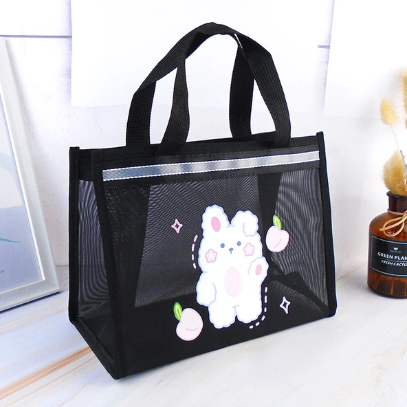 Hayvan Desenli Su Geçirmez Banyo ve Duş Organizer Çantası - Tavşan Tek-Küçük Boy 25X14X19.5