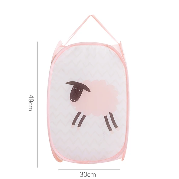Katlanabilir Kumaş Çamaşır Sepeti - Pembe Koyun Desenli