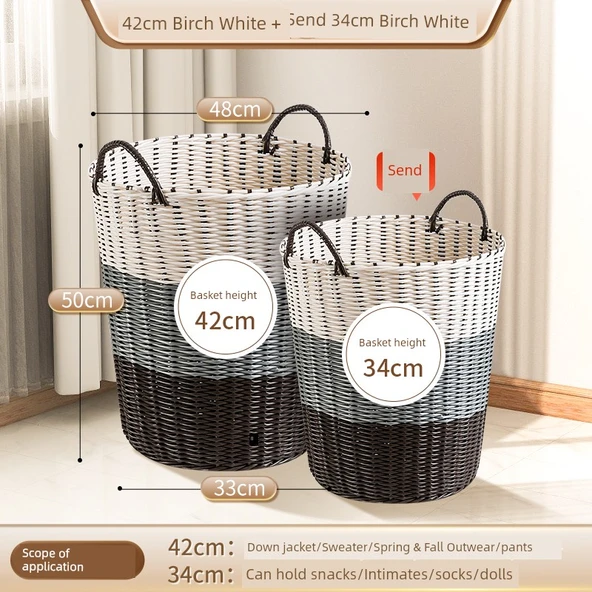 İskandinav Tarzı Saklama Sepeti - Huş Beyazı 45cm + 34cm