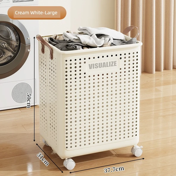 Katlanabilir Geniş Banyo Çamaşır Sepeti - 31cm Krem Beyazı 3-4 Kişilik