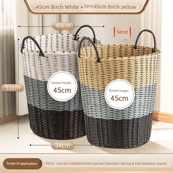 İskandinav Tarzı Saklama Sepeti - Huş Beyazı 45cm + Huş Sarısı 45cm