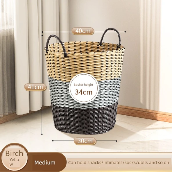 İskandinav Tarzı Saklama Sepeti - Huş Sarısı 34cm