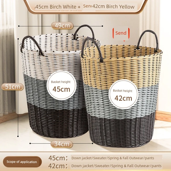 İskandinav Tarzı Saklama Sepeti - Huş Beyazı 45cm + Huş Sarısı 42cm