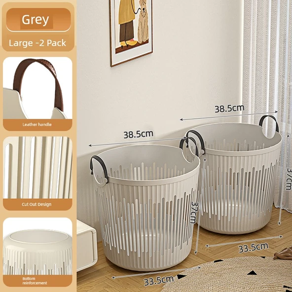 Japon Stili Çamaşır Sepeti - Gri - Büyük Boy (2'li Paket)