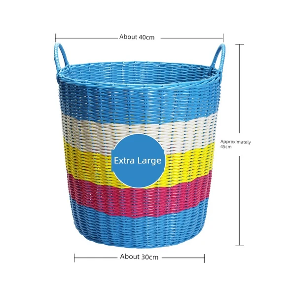 Nordik Stil Rattan Çamaşır Sepeti - Mavi Gökkuşağı Ekstra Büyük