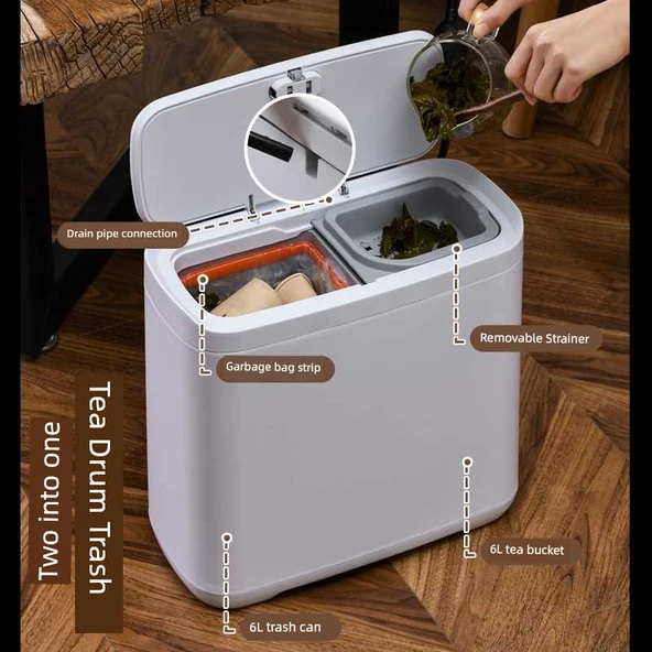 Çay Kovası 12L Beyaz Tek Tuş Yaylı Kapaklı Kuru Islak Ayrıştırmalı Boru Bilye Dirsek - Resim 3