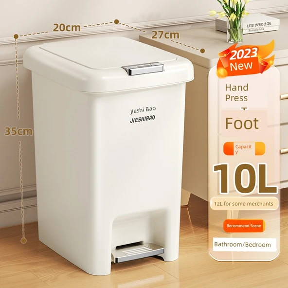 10L Beyaz Çift Açılır Kapaklı Pedal ve El Basmalı Çöp Kovası - Tuvalet/Oturma Odası için
