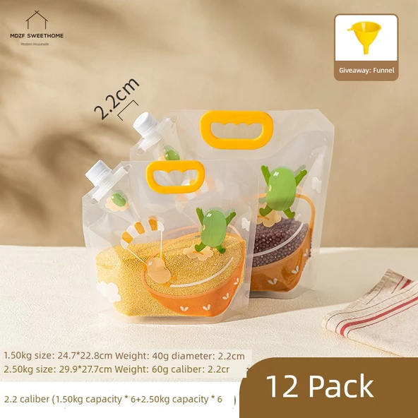 Gıda Saklama Torbası - Paraşüt Aile Seti 12 Parça (1.80kg + 2.80kg), 2.2cm Çap Huni Dahil