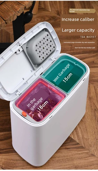 Çay Kovası 12L Beyaz Tek Tuş Yaylı Kapaklı Kuru Islak Ayrıştırmalı Boru Bilye Dirsek - Resim 8