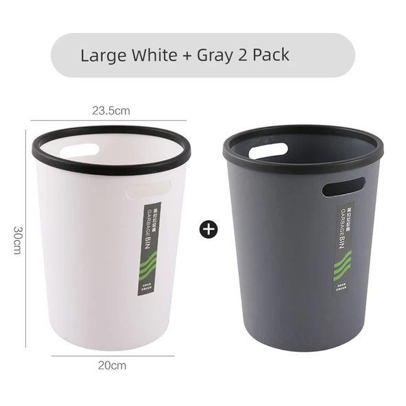 Sevimli Plastik Masaüstü Çöp Kovası - Büyük Beyaz + Gri (Basınç Halkalı)