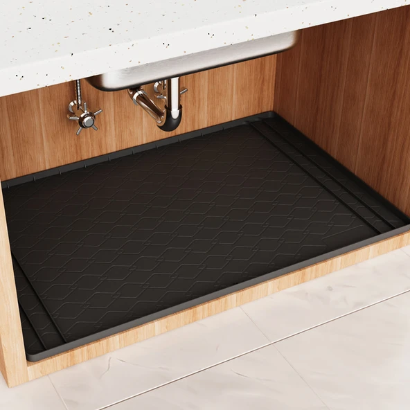 Silikon Lavabo Dolabı Koruyucu Mat - Siyah - 86.4 x 55.8cm