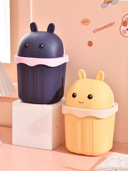 Mini Masaüstü Çöp Kovası - Kapaklı - Yeşil Tavşan - Kalınlaştırılmış, Basınca ve Düşmeye Dayanıklı - Resim 5