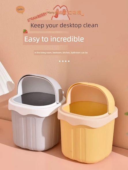 Mini Masaüstü Çöp Kovası - Kapaklı - Yeşil Tavşan - Kalınlaştırılmış, Basınca ve Düşmeye Dayanıklı - Resim 2