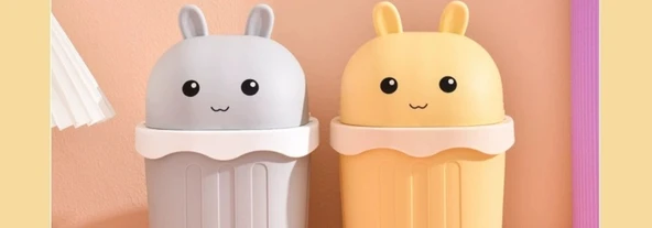 Mini Masaüstü Çöp Kovası - Kapaklı - Yeşil Tavşan - Kalınlaştırılmış, Basınca ve Düşmeye Dayanıklı - Resim 10