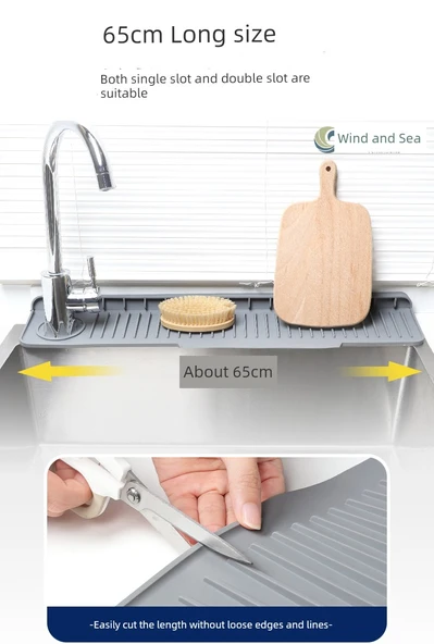 Mutfak Bataryası Lavabo Su Tahliye Pedi - Dar Yan Tahliye Ped 60x12x2cm - Gri - 10