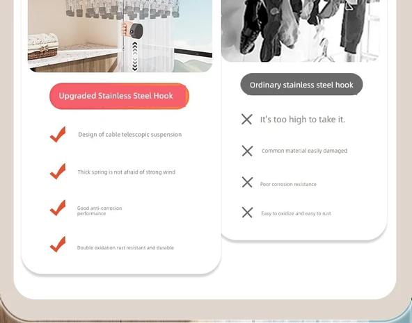 Ayarlanabilir Balkon Tipi Alüminyum Çamaşır Kurutma Askısı - [Kaldırılabilir] 26 Klipsli - Gümüş - Resim 9