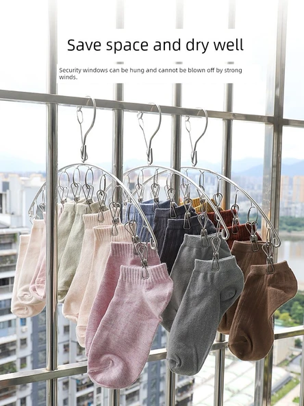 304 Paslanmaz Çelik Mandallı Çamaşır Kurutma Askısı - 10 Mandallı Yay Model (2'li Paket) - Resim 3