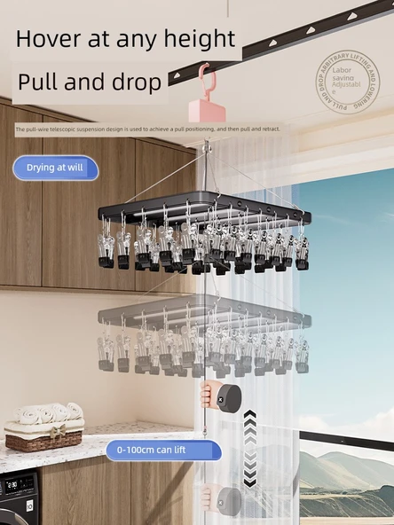 Ayarlanabilir Balkon Tipi Alüminyum Çamaşır Kurutma Askısı - [Kaldırılabilir] 26 Klipsli - Gümüş - Resim 4