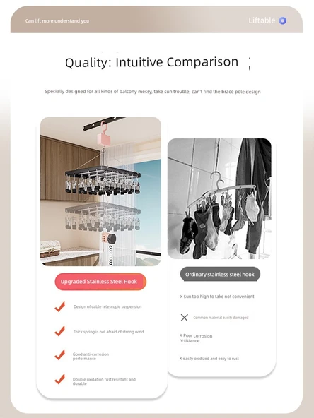 Ayarlanabilir Balkon Tipi Alüminyum Çamaşır Kurutma Askısı - [Kaldırılabilir] 26 Klipsli - Gümüş - Resim 3