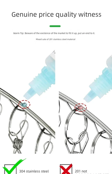 304 Paslanmaz Çelik Mandallı Çamaşır Kurutma Askısı - 10 Mandallı Yay Model (2'li Paket) - Resim 11