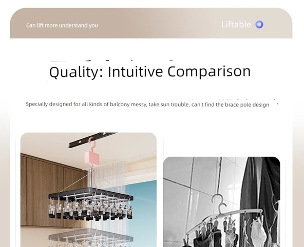 Ayarlanabilir Balkon Tipi Alüminyum Çamaşır Kurutma Askısı - [Kaldırılabilir] 26 Klipsli - Gümüş - Resim 8