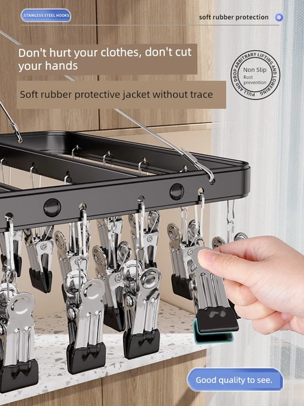 Ayarlanabilir Balkon Tipi Alüminyum Çamaşır Kurutma Askısı - [Kaldırılabilir] 26 Klipsli - Gümüş - Resim 6