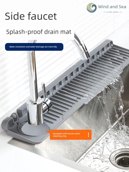 Mutfak Bataryası Lavabo Su Tahliye Pedi - Dar Yan Tahliye Ped 60x12x2cm - Gri - 2
