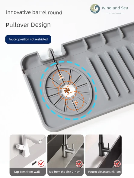Mutfak Bataryası Lavabo Su Tahliye Pedi - Dar Yan Tahliye Ped 60x12x2cm - Gri - 5