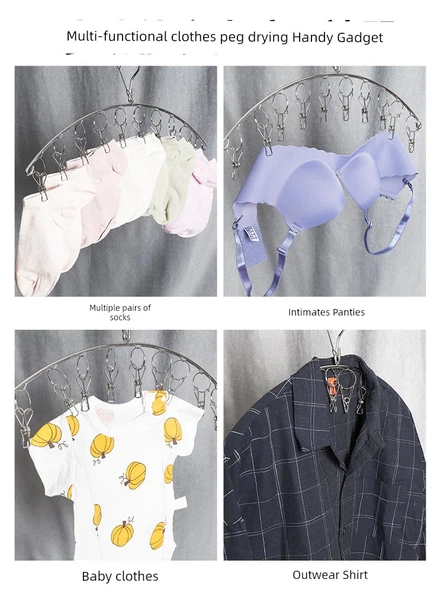 304 Paslanmaz Çelik Mandallı Çamaşır Kurutma Askısı - 10 Mandallı Yay Model (2'li Paket) - Resim 4