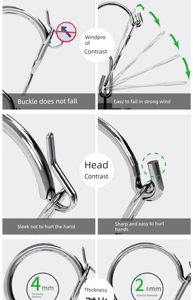 304 Paslanmaz Çelik Mandallı Çamaşır Kurutma Askısı - 10 Mandallı Yay Model (2'li Paket) - Resim 9