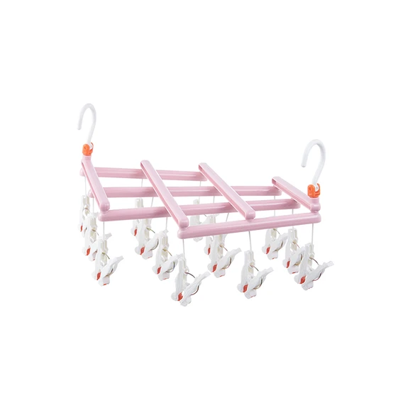 Çoklu Klipsli Çamaşır Askısı - 14 Klipsli Pembe