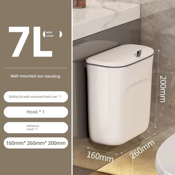Duvara Monte Kapaklı Çöp Kovası - 7 Litre