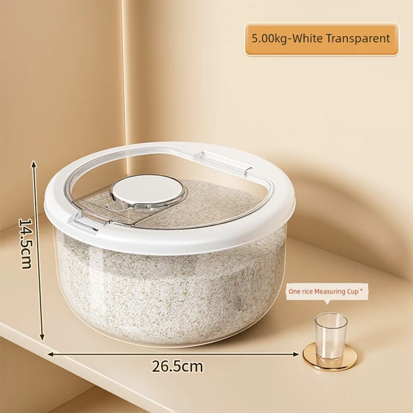 Pirinç Saklama Kabı - Şeffaf 5kg - Ölçü Kabı Dahil