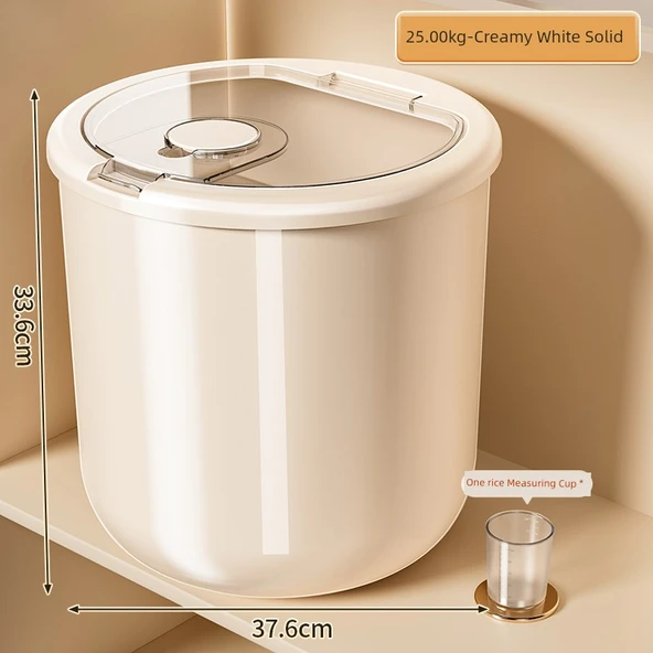 Pirinç Saklama Kabı - Krem Beyazı 25kg - Ölçü Kabı Dahil